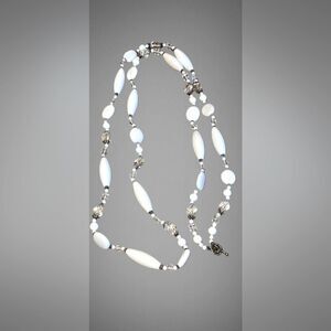 White and Crystal beads on silver chain